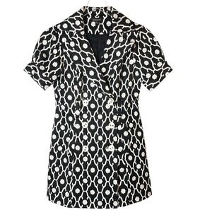 Bebe Fitted Short Sleeve Suit Blazer Black &‎ White Floral Daises Size M